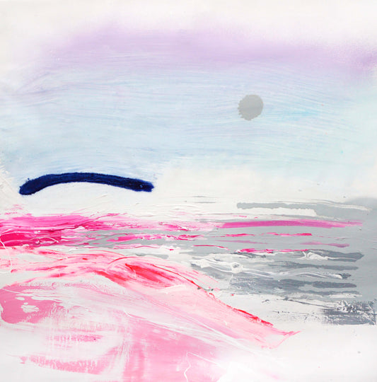 Pink landscape with grey moon